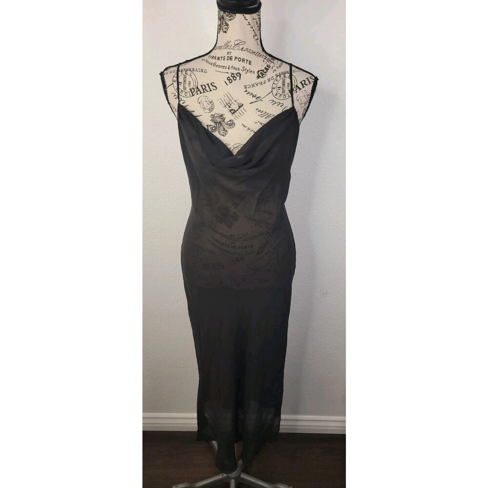 Victorias Secret Midi Slip Dress M 100% SILK Sheer Scoop Neck Strappy Open Back - Picture 2 of 13